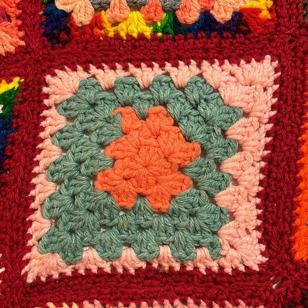 Crocheted Granny Square Multi Colored Afghan Lap Blanket - NEW